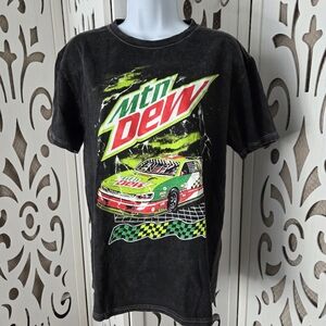 Mountain Dew Race Car Graphic Tee Black Cotton Medium Unisex NWOT Vintage Style